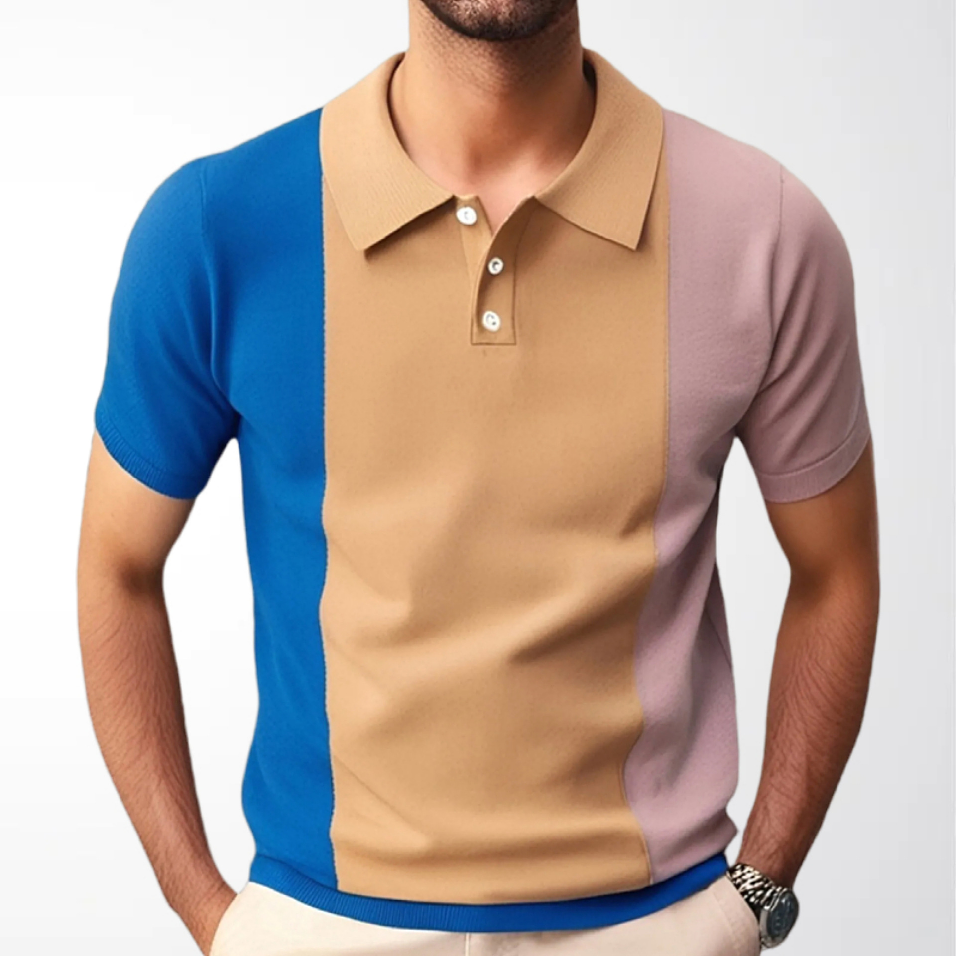 Summer Men's Color-Blocked Knitted Polo Shirt with Color-Blocked Lapel Short-Sleeved Knitwear Casual Work Clothing Men's Wholesale Sy0121