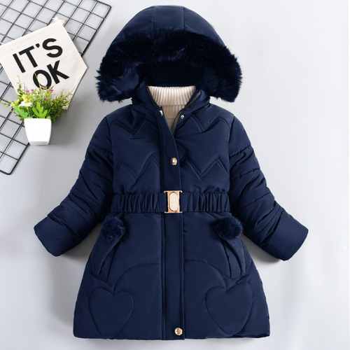 Girls 'winter clothes, thick coat, medium and long new cotton clothes, large fur collar, winter clothes, warm coat, children