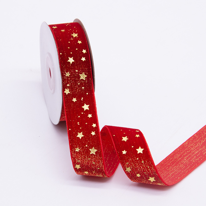 Para cinta de terciopelo de oro transfronterizo estampado 3.8cm regalo de vacaciones regalo caja de regalo embalaje decoración cinta de terciopelo de oro