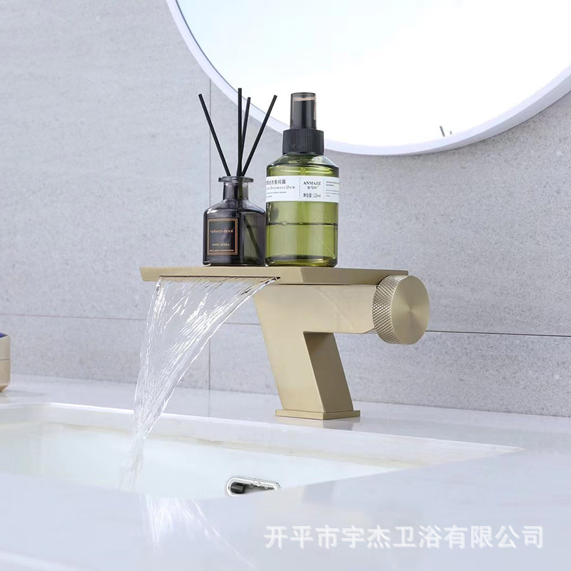 Cross-Border Waterfall Basin Faucet for Home and Hotel Use, Bathtub Bathroom Washbasin, Gold and Gun Gray Hot and Cold Faucet Cross-Border Waterfall Basin Faucet for Home and Hotel Use, Bathtub Bathroom Washbasin, Gold and Gun Gray Hot and Cold Faucet