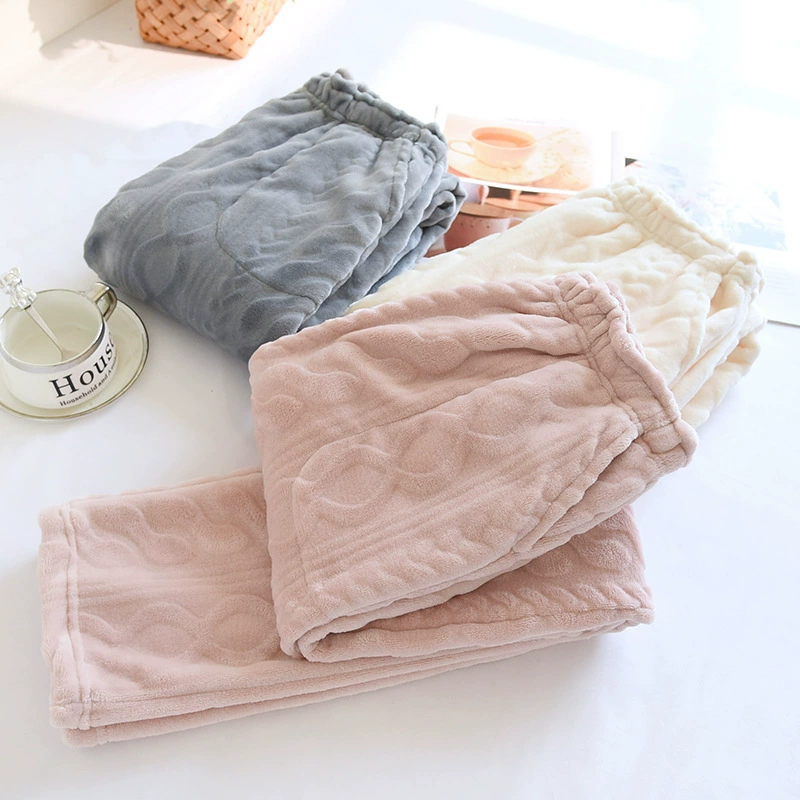 Фланелевые домашние пижамы женские простые эластичные брюки с прямой талией толстые коралловый бархат теплые брюки свободные осенью и зимой