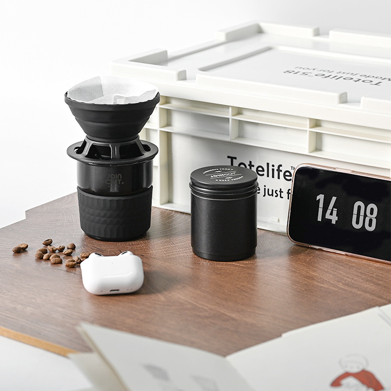 手淹れコーヒーセット収納バッグ、食品グレードフィルターカップ、アウトドアキャンプポータブルセット、コーヒーカップと豆缶|undefined