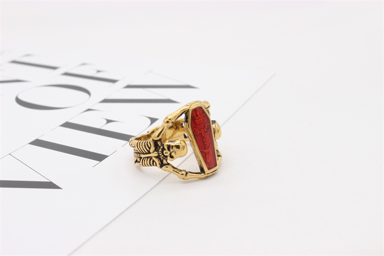 7g Weight Rings Classification Street Occasion 304 Stainless Steel Material Coffin, Skull Pattern Unisex Gender Retro, Punk Style Wholesale Jewelry Retro Punk Coffin Skull 304 Stainless Steel Rings 7