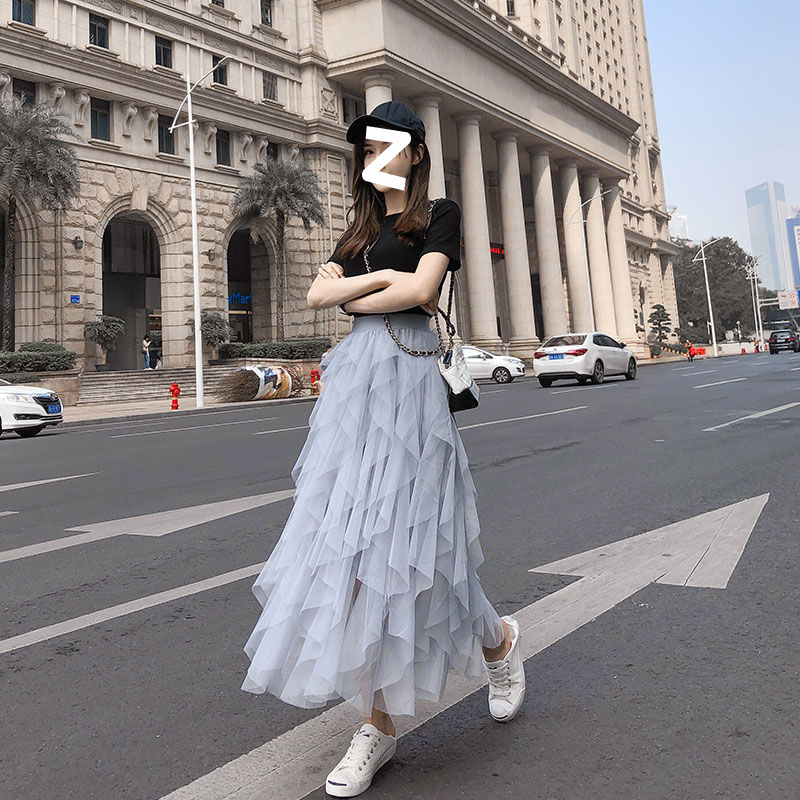 Cake Skirt Irregular Skirt Women's Spring and Summer 2024 New High Waist Slimming Mesh Skirt Pink Super Fairy Long Skirt