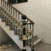 铝艺实木立柱楼梯护栏现代简约阁楼别墅轻奢飘窗旋转室内栏杆扶手