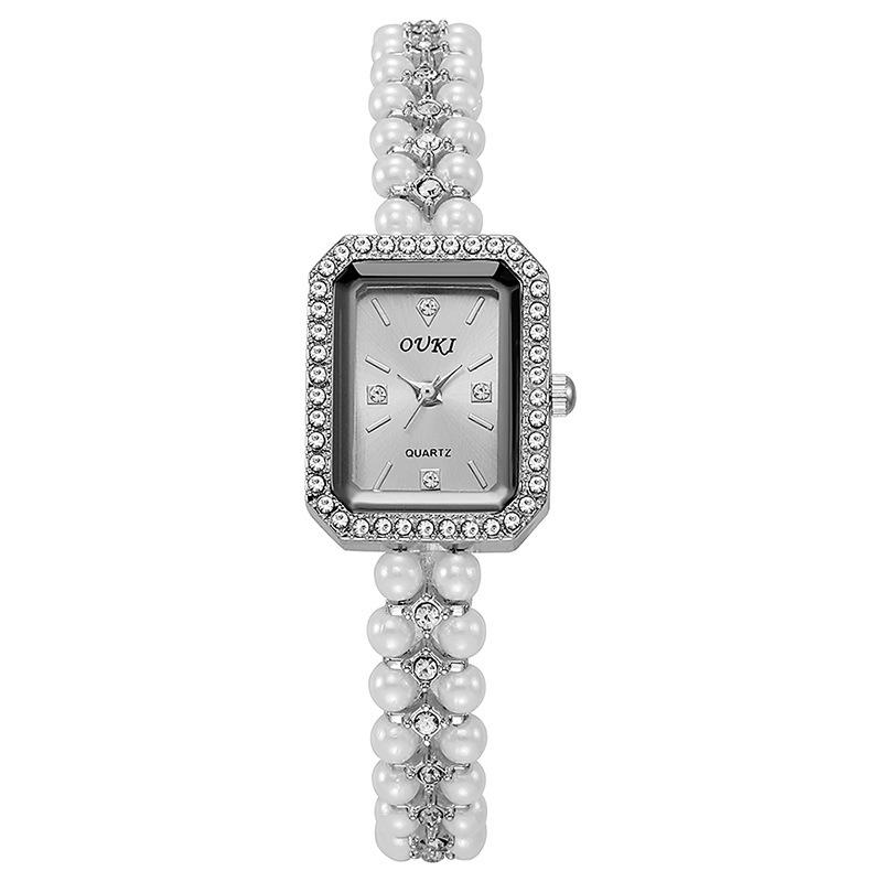 OUKI reloj de pulsera de perlas de fragancia pequeña de mediana edad temperamento de mujer reloj de cadena de moda de nicho oro