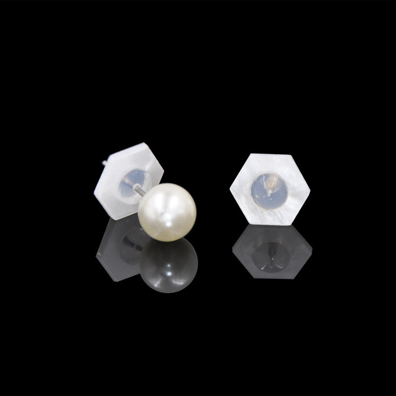 Silicone Hamburger Ear Plugs White Acrylic Shell Pattern Frisbee Earrings Back Plugs Hypoallergenic Film Earrings Back Buckle Cap