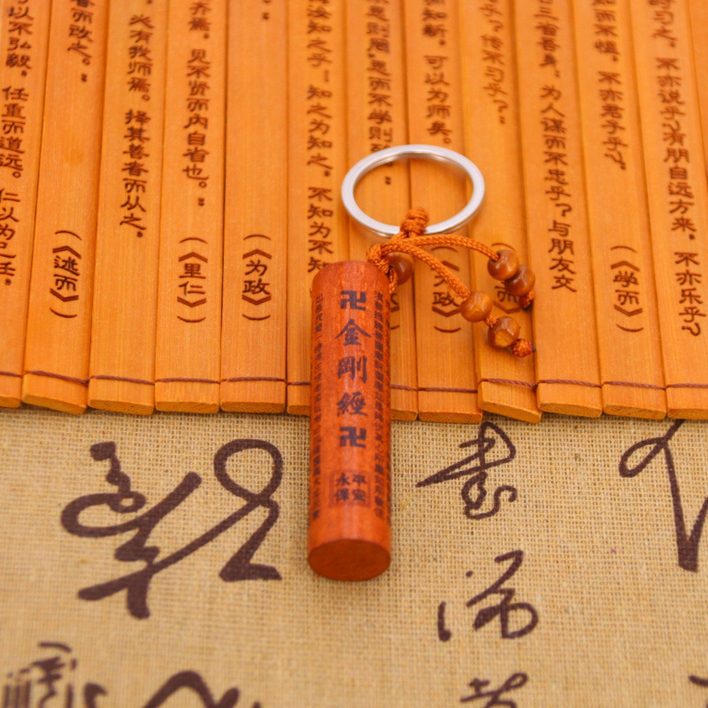 桃木方柱金刚经钥匙扣圆形创意钥匙链小礼品地摊批发抖音直播货源|undefined