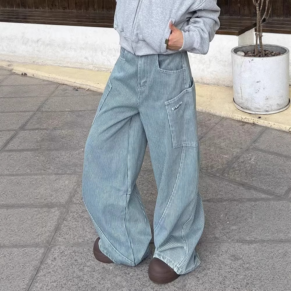 Vintage Americana High-Waist Wide-Leg Distressed Denim Jeans for Women Relaxed Fit Blue S-XXXL_mkmklike.com
