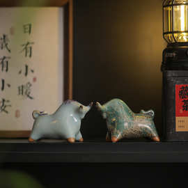 牛转乾坤摆件陶瓷生肖牛桌面茶宠装饰品客厅玄关摆设特色乔迁礼物