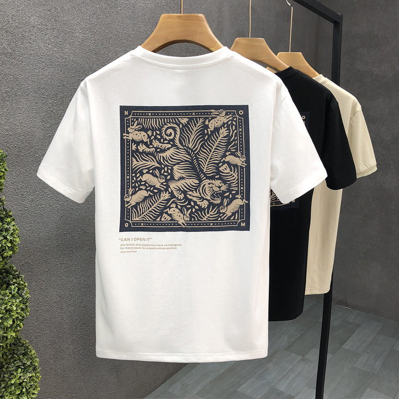 Popular Printed Short-sleeved T-shirt Men's Fashionable Brand Round Neck Clothes 2024 Summer New Arrival Men's Korean Style Slim-fit Half Sleeve