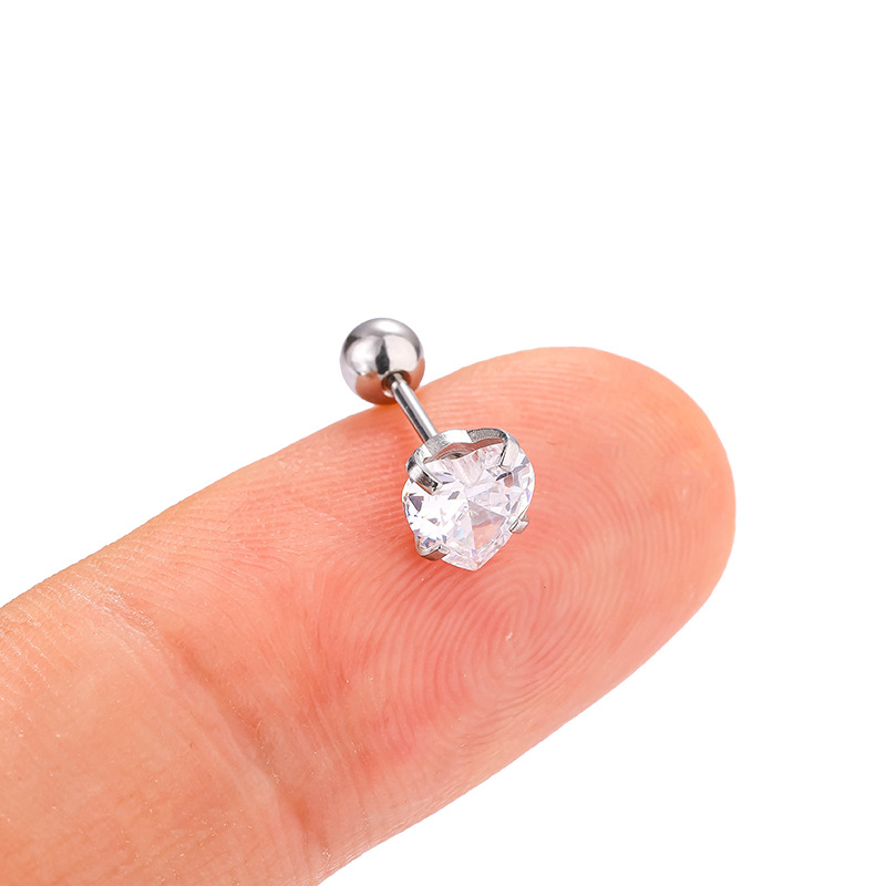 316L Stainless Steel Material 1 Piece 316L Stainless Steel  Zircon Ear Cartilage Rings & Studs Heart Shape Waterproof Non Tarnish Surgical Steel