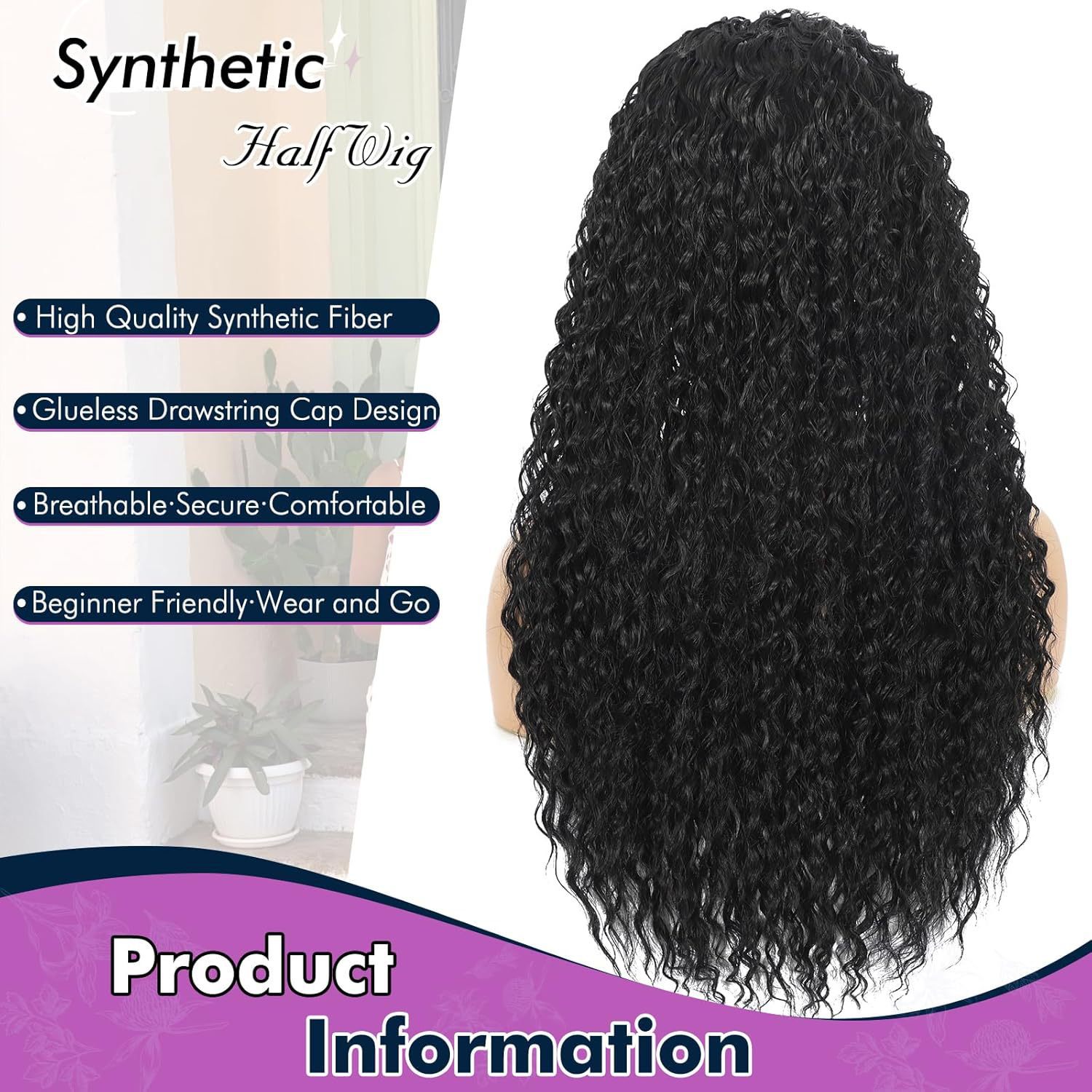 Synthetic Long Curly Drawstring Hair Extension Clip In For Women_voghion.com