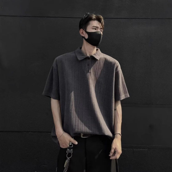 American-style Wheat-ear Texture Short-sleeved Men's Summer Half-sleeved High-grade Interior Loose T-shirt Casual Polo Shirt Top