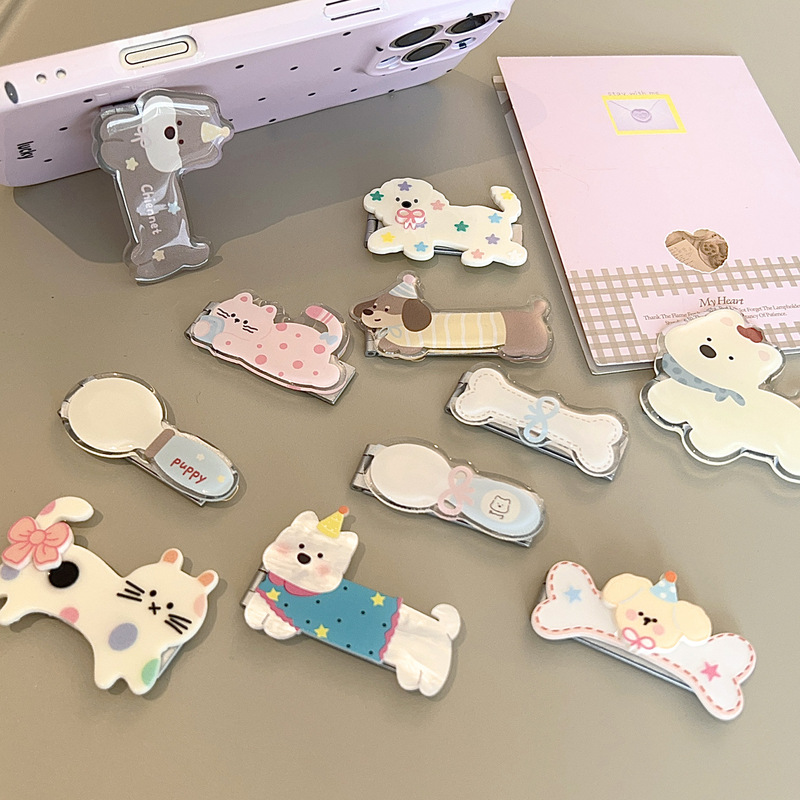Korean Cartoon Animal One-Line Stand Mobile Phone Case Metal Lazy Stand Ultra-Thin Adhesive Mobile Phone Stand Portable Hard