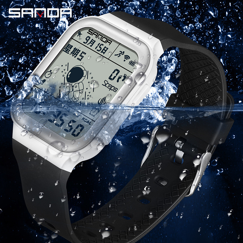 SANDA caloría paso contando reloj electrónico deportes al aire libre impermeable astronauta estudiante juventud reloj 6101