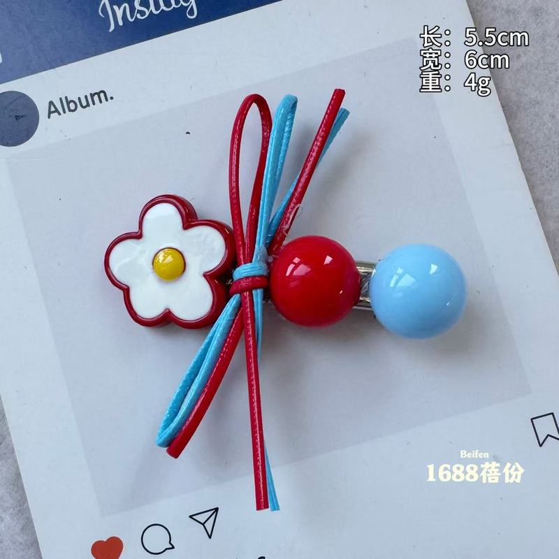 时尚红蓝撞色半圆花朵蝴蝶结发夹韩版高颜值少女心刘海侧边夹可爱|undefined