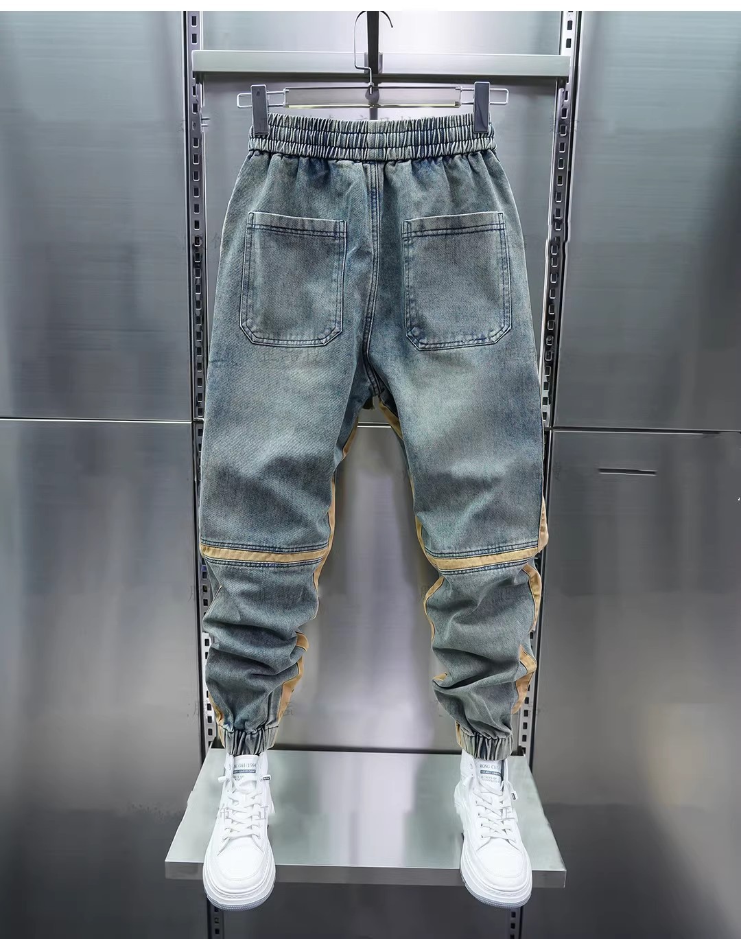 Men's Slim Fit Patchwork Distressed Jogger Jeans Elastic Waist_voghion.com