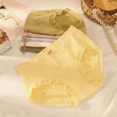 Japanese seamless floral lace women's sexy French lace mid-rise breathable pure cotton crotch few girls' triangle underwear