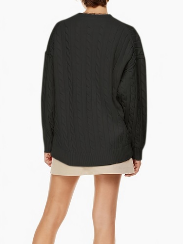 Plus Size Women's V Neck Cable Knit Sweater Stretchy