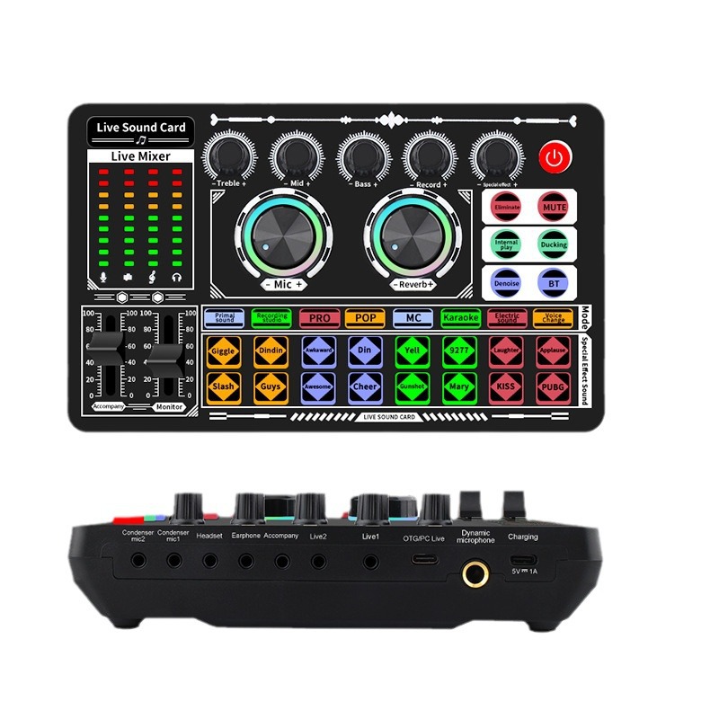 Fuente de la fábrica transfronteriza versión en inglés F999 tarjeta de sonido Celebridad de Internet transmisión en vivo teléfono móvil computadora universal luces de colores