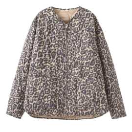 亚马逊欧美跨境批发2024冬新款女装动物纹印花棉服夹克外套女