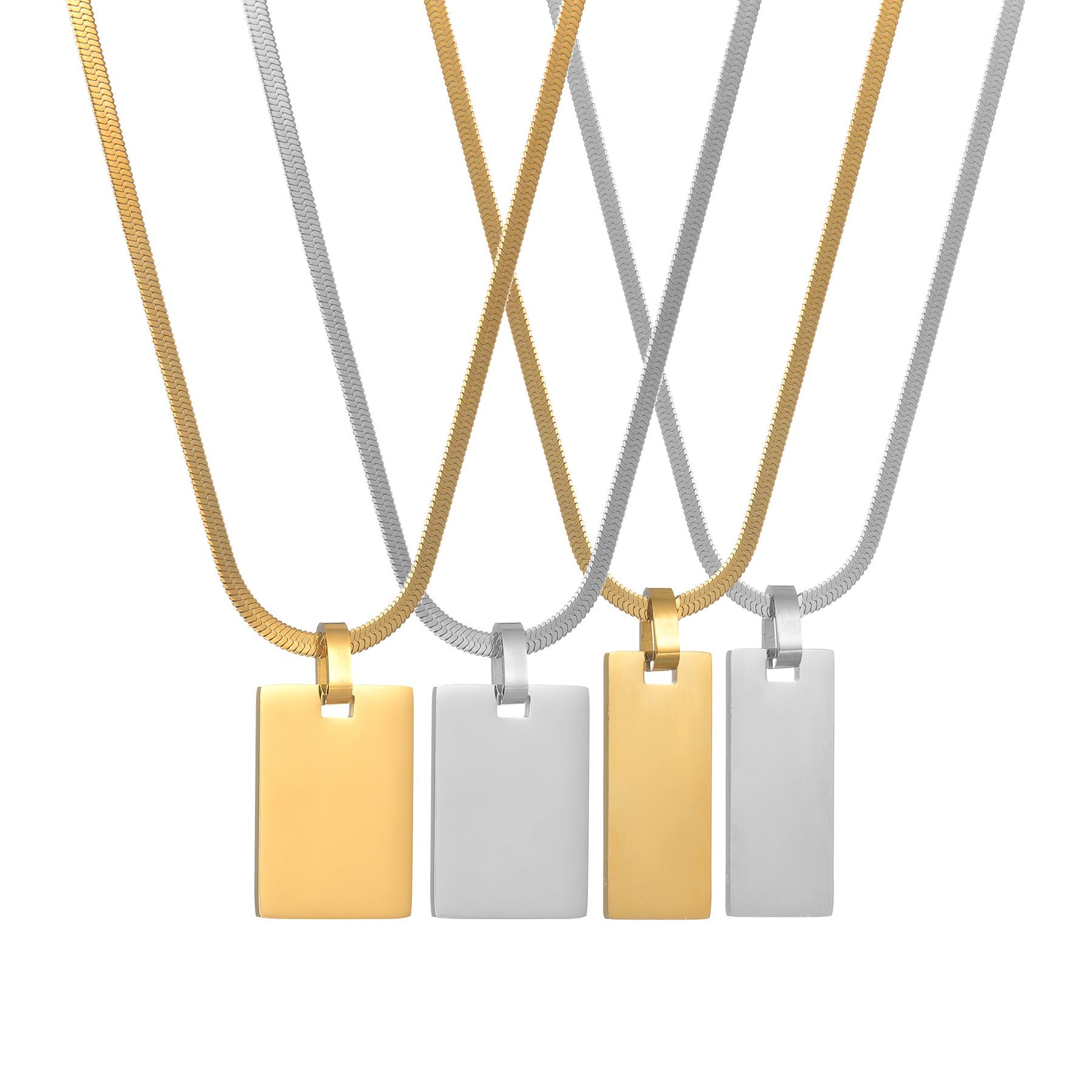 1 Piece Quantity Daily Occasion Wholesale Jewelry Simple Style Rectangle 304 Stainless Steel Pendant Necklace Snake Chain