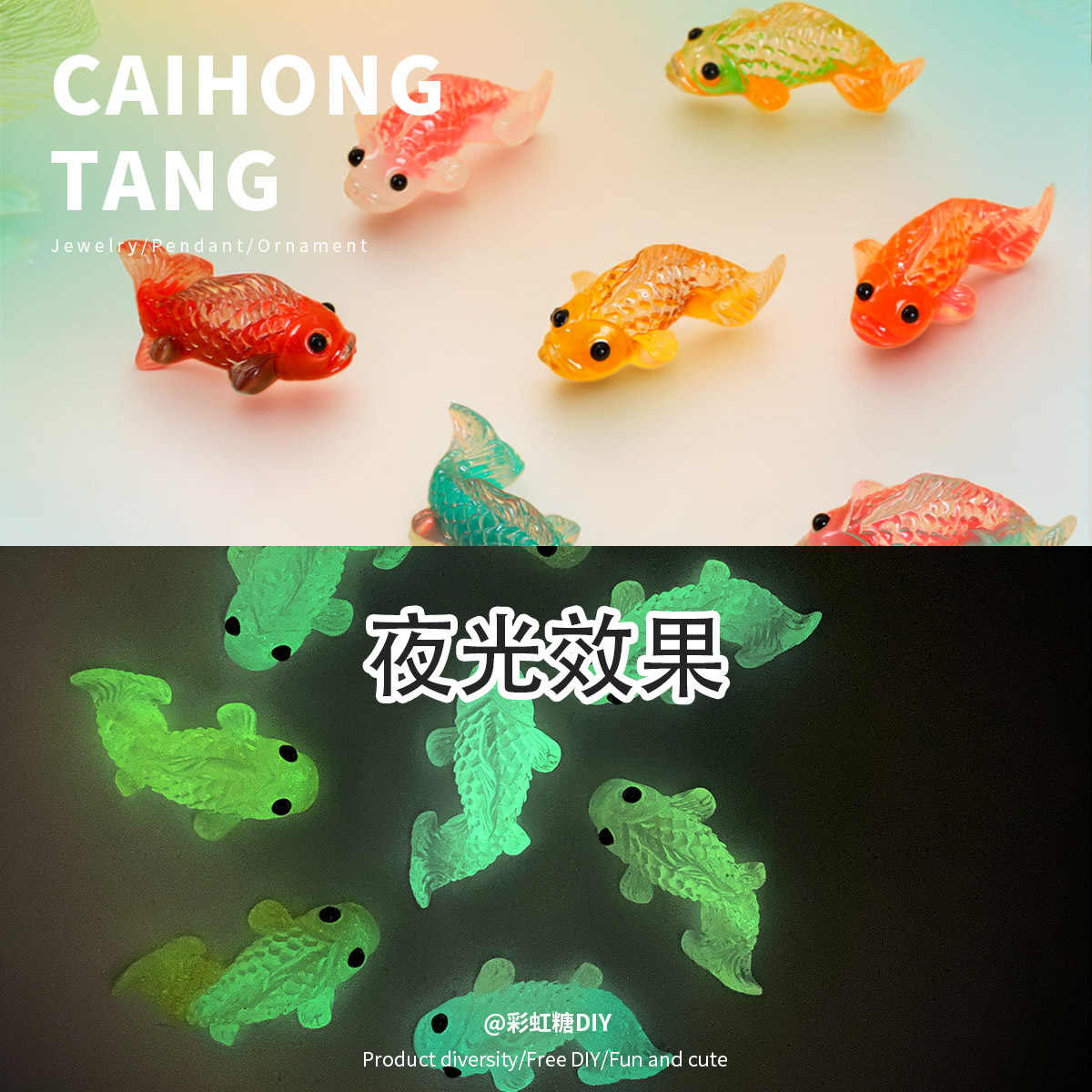 Simulación de resina miniatura carpa luminosa muñeca DIY accesorios de joyería creativo pinzas de pelo hechas a mano pegatinas de refrigerador caseras