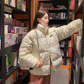 彩虹压皱新款羽绒棉服女短款韩系时尚宽松学生面包服棉衣外套
