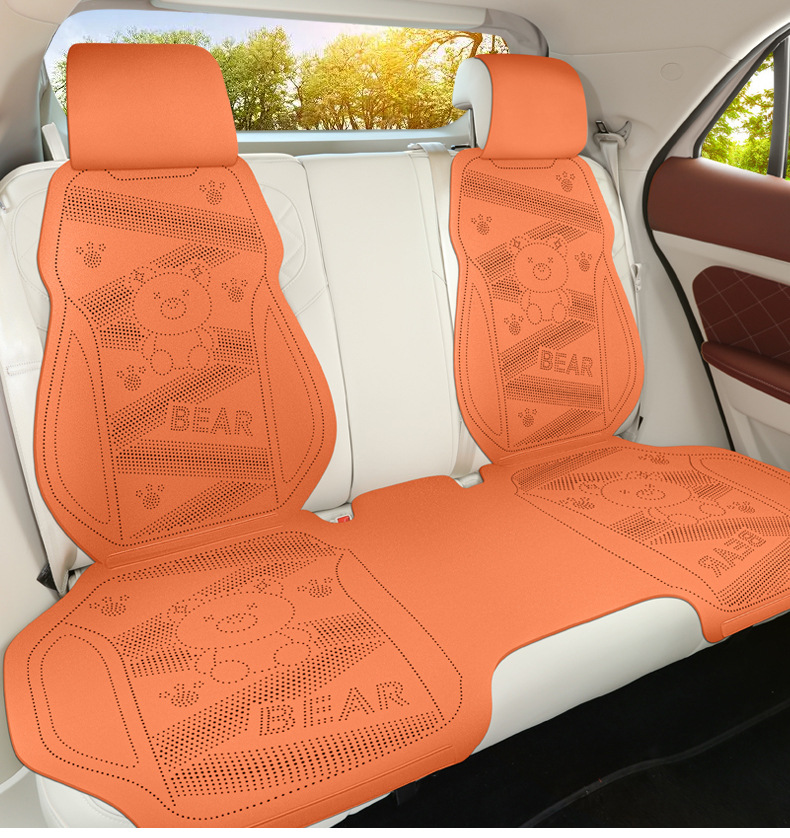 Cute bear-patterned, lightweight, and breathable car seat cushion made of soft suede, suitable for all seasons