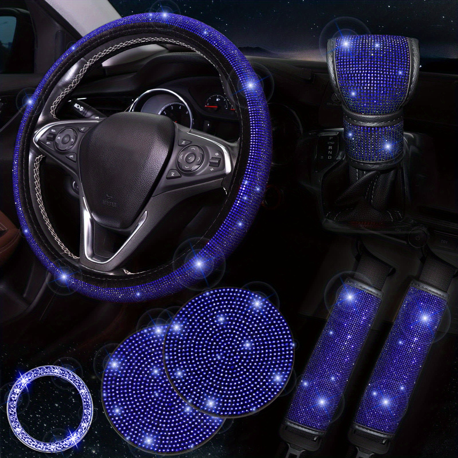Cross-border explosions car steering wheel cover hot drill full drill gear sleeve seat belt shoulder pad cup cushion seven-piece set wholesale