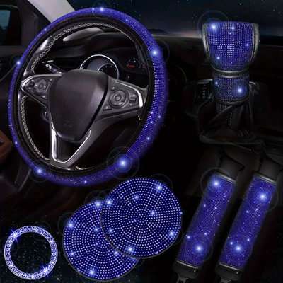 steering wheel cover hot drill full: Steering wheel cover - blue-38cm