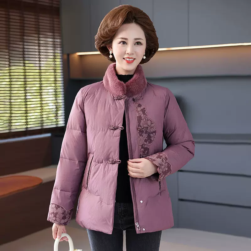 新款羽绒服时尚妈妈冬装中老年人女装洋气90鸭绒服奶奶装短款外套