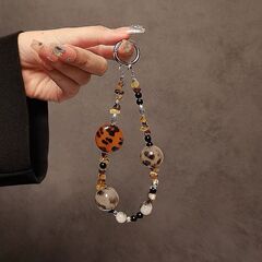 琥珀インスタハンドラードストラップビーズストラップチェーンレトロccdカメラヒョウ柄ストラップ