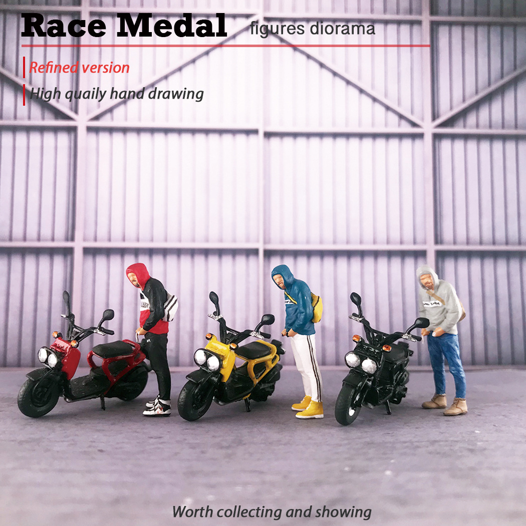 RACE MEDAL 1/64 复古摩托车 本田祖玛机车 潮流人偶微拍车模配件