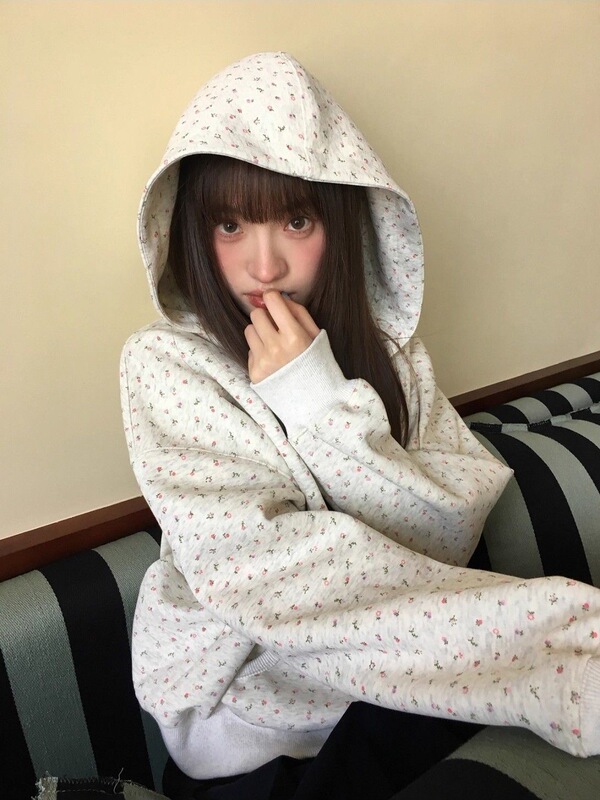 秋冬季新款韩系碎花卫衣外套加绒加厚宽松百搭连帽拉链开衫上衣女|undefined