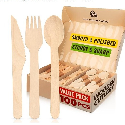 Customized Disposable Wooden Tableware Set100% Compostable Natural Biodegradable Tableware Suitable for Parties