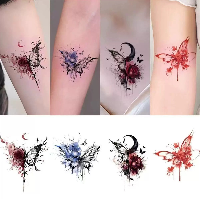 Rose Butterfly Tattoo Stickers Waterproof and Long-Lasting Colorful Flower Stickers for Women Sweet Cool Spicy Girl Pure Desire Style Clavicle Arm Stickers Rose Butterfly Tattoo Stickers Waterproof and Long-Lasting Colorful Flower Stickers for Women Sweet Cool Spicy Girl Pure Desire Style Clavicle Arm Stickers