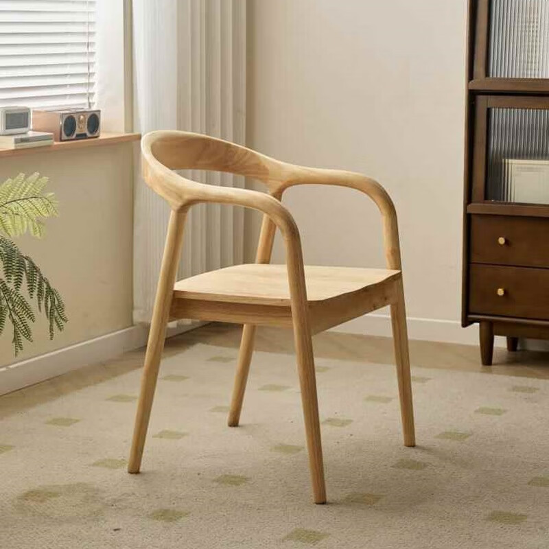 Silla de madera maciza silla de comedor de madera de cera blanca silla de respaldo silla de sillón silla presidencial silla de estudio con reposabrazos simple
