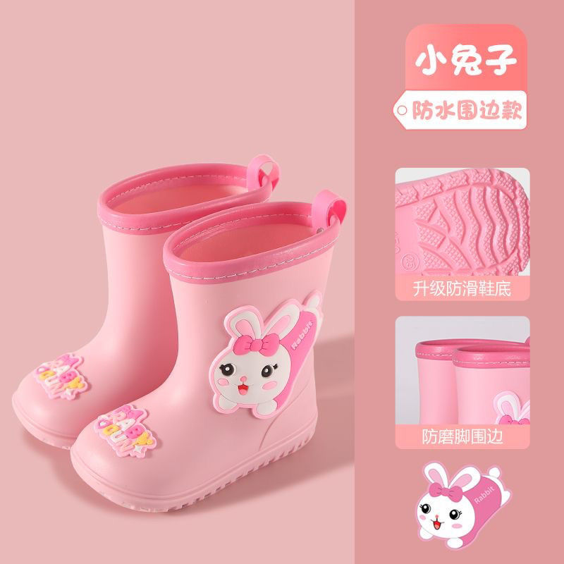 2025 New Kidsren's Rain Boots Girls' Velvet Removable Waterproof Rain Boots Non-Slip Baby Kindergarten Kidsren's Water Shoes