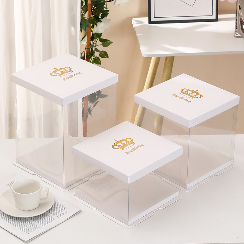 Caja de pastel de cumpleaños transparente caja de embalaje 4 4 pulgadas 6 8 8 10 10 12 solo doble capa en línea rojo embalaje de regalo de vacaciones
