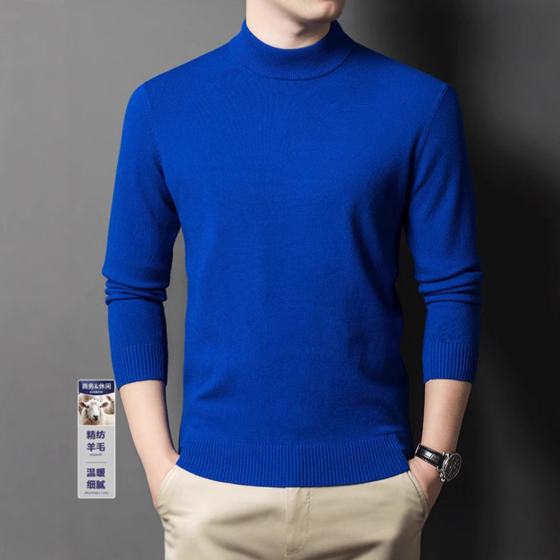 Thickened Fine-Knit Knitwear for Men, Autumn and Winter Half-High Collar, Simple Casual Solid Color Warm Base Knitwear Sweater
