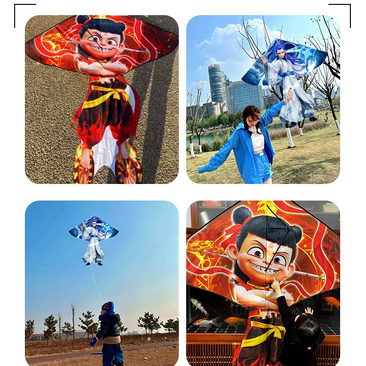 Воздушный змей Aobing Kite Nezha Demon Boy Naohai New 2025 — детский лёгкий в управлении змей «Вэйфан» с изображением лотоса, мультяшный ручной карнавальный