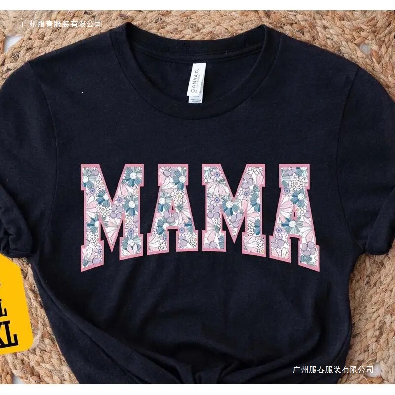 【Cross-Border European Size】Floral Mom T-Shirt New Life Summer Wear Best Mom Printed Short Sleeve Top