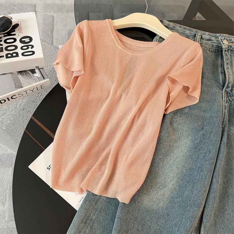 Women's Clothing Women's Summer New Casual Sports Fashion Suit Round Neck Back Tie Hollow Short Sleeve Denim Pants Two Piece Suit_mkmklike.com