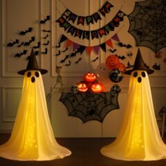 帽子付き発光幽霊ハロウィーン立ち鬼ポーチ庭リモコン幽霊装飾LED発光幽霊