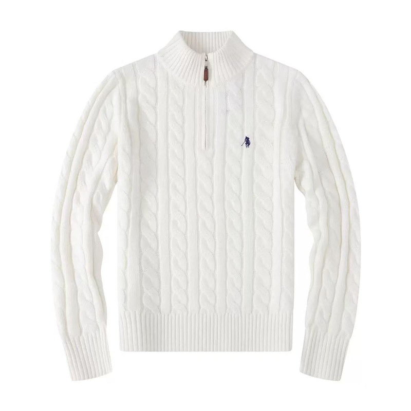 Foreign Trade Paul Twist-Knit Sweater with Pony Logo, Stand-Up Collar, Casual Wool Blend Half-Zip Cardigan, Warm Sweater