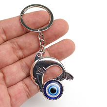 欧美恶魔之眼海豚钥匙链金属时尚蓝眼睛饰品旅游纪念品伴手礼挂饰
