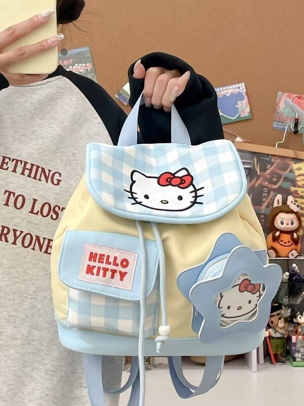 kt チェック柄ケイティ漫画カレッジかわいいスクールバッグ新しいミニバックパック巾着ハンドバッグバックパック十代の女の子|undefined
