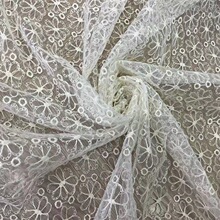 新款镂空棉杏纱网蕾丝花边面料  DIY刺绣蕾丝满幅服装婚纱面料